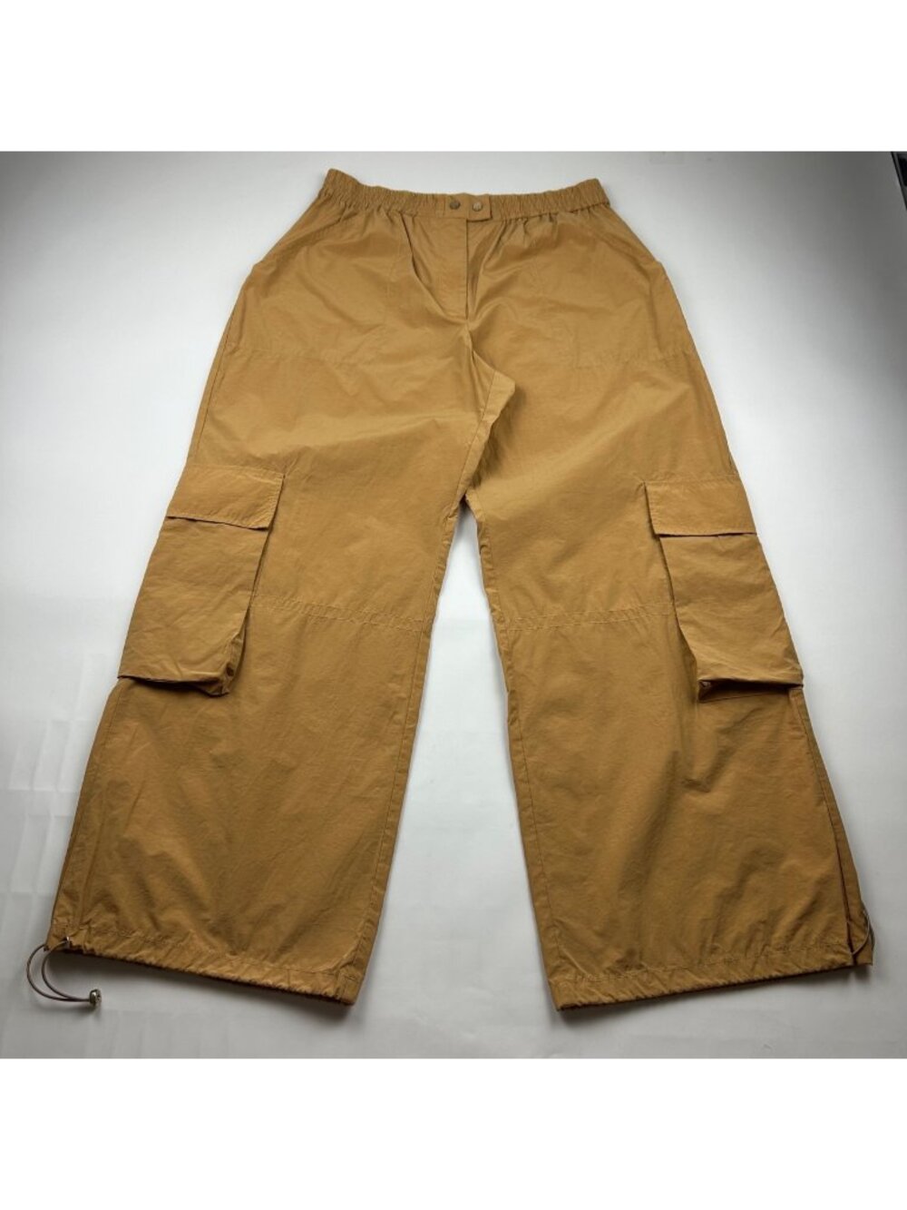 Pilcro Camel Brown Nylon Wide Leg Cargo Parachute Pant L